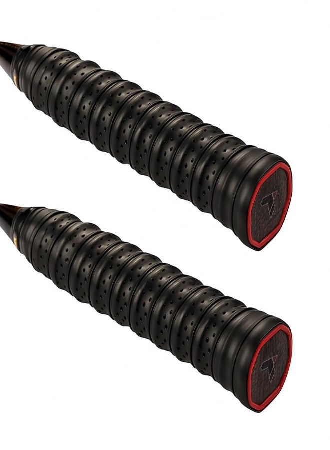 Tennstrike Perforated Anti-Slip Racket Grip Tape - Pack of 2 (Black) | Overgrip for Tennis, Badminton, Squash & Pickleball | Sweat-Absorbent Foam Cushion Grip - Image 2