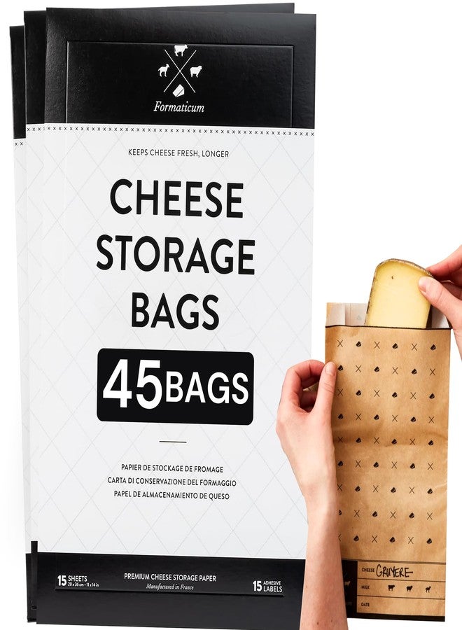 Formaticum - 45-Pack Cheese Storage Bags - 6.25 x 11 Wax Paper Bags to Keep Cheese or Charcuterie Fresh - Professional Grade Cheese Paper for Wrapping Cheese - Porous Brown Paper Bags From France - Image 1