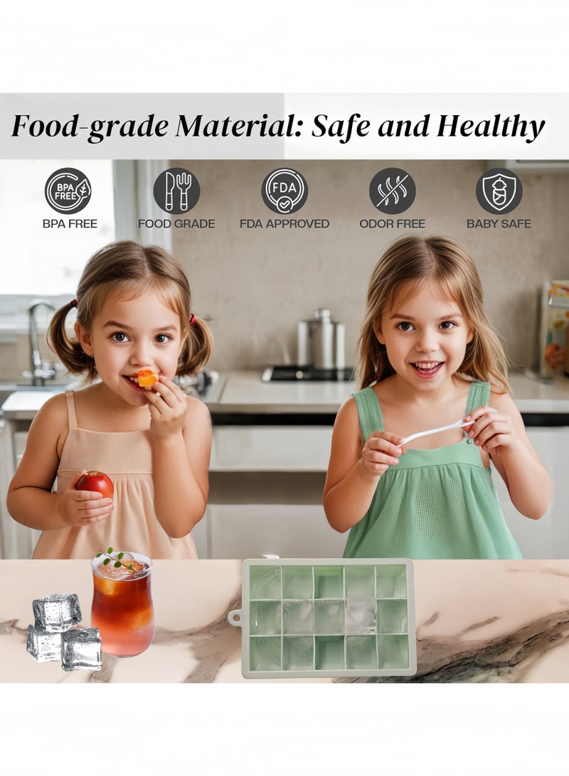 3-Piece Multicolour Food Grade Silicone Ice Cube Tray 19 x 12.3 x 2.5cm，Easy-to-Remove 15 Cubes for Party, Drinks and Frozen Liquids - Image 2