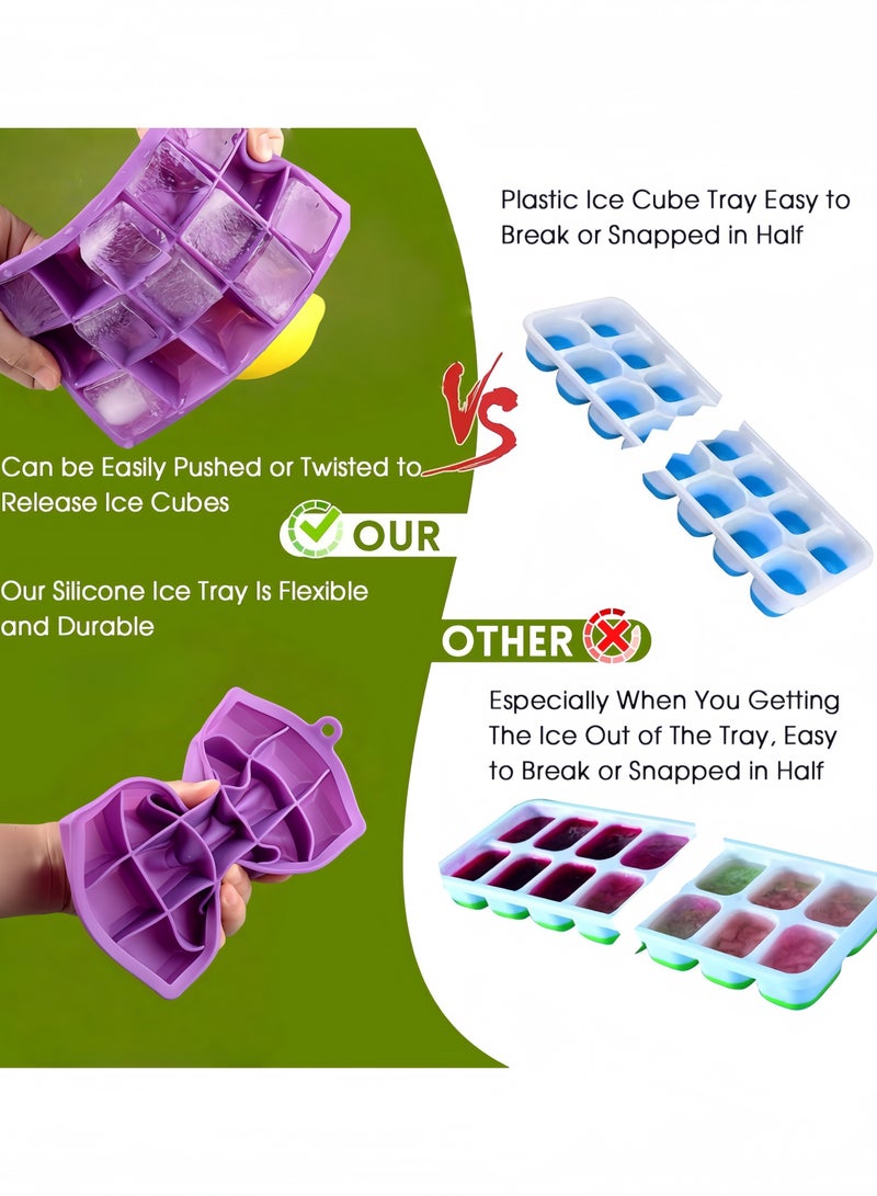 3-Piece Multicolour Food Grade Silicone Ice Cube Tray 19 x 12.3 x 2.5cm，Easy-to-Remove 15 Cubes for Party, Drinks and Frozen Liquids - Image 4