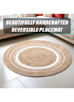 Kuber Industries Kuber Industries Hand Woven Braided Carpet Rugs|Round Traditional Spiral Design Jute Door mat|Mat for Bedroom,Living Room,Dining Room,Yoga,60x60 cm,(White)  - Image 4