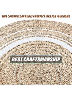 Kuber Industries Kuber Industries Hand Woven Braided Carpet Rugs|Round Traditional Spiral Design Jute Door mat|Mat for Bedroom,Living Room,Dining Room,Yoga,60x60 cm,(White)  - Image 5