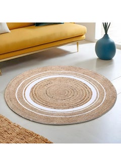Kuber Industries Kuber Industries Hand Woven Braided Carpet Rugs|Round Traditional Spiral Design Jute Door mat|Mat for Bedroom,Living Room,Dining Room,Yoga,60x60 cm,(White)  - Image 1