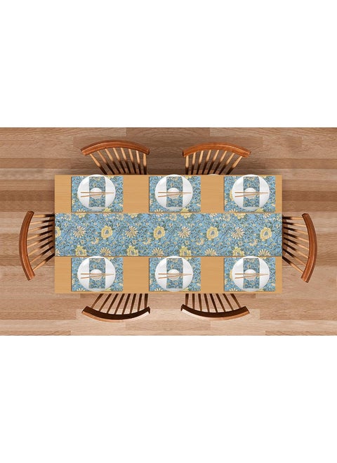 TEXSTYLERS Pure Cotton Block Printed Jaipuri Placemats Napkins and Table Runner Set of 13 Pcss