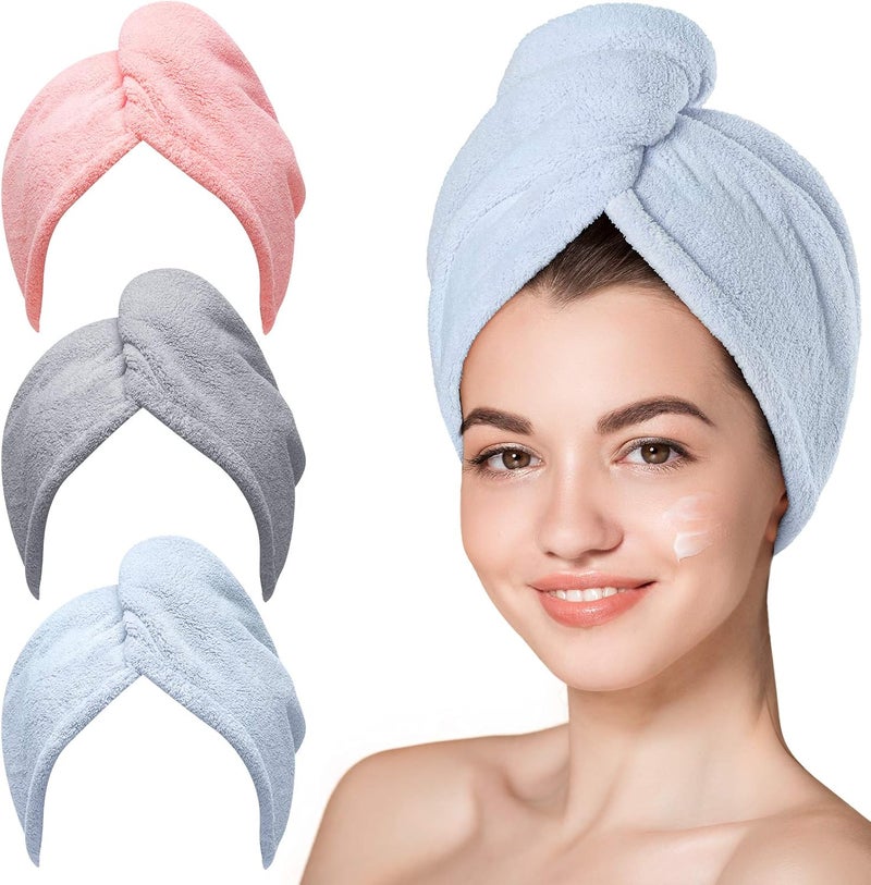 Hicober Microfiber Hair Towel, 3 Packs Hair Turbans for Wet Hair, Drying Hair Wrap Towels for Curly Hair Women Anti Frizz - Image 1