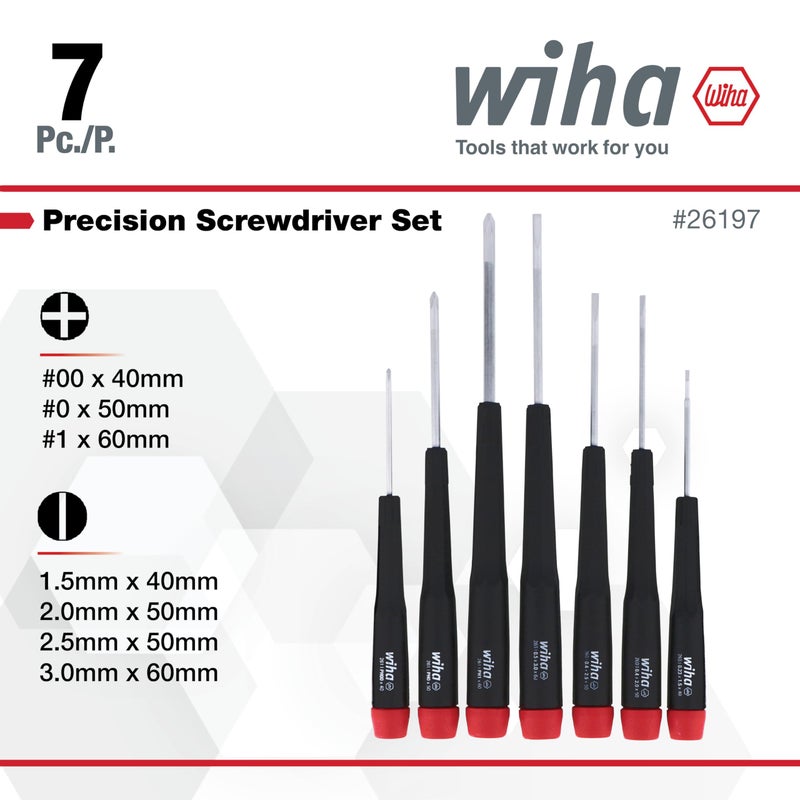 Wiha 26197 7 Piece Precision Slotted and Phillips Screwdriver Set - Image 3