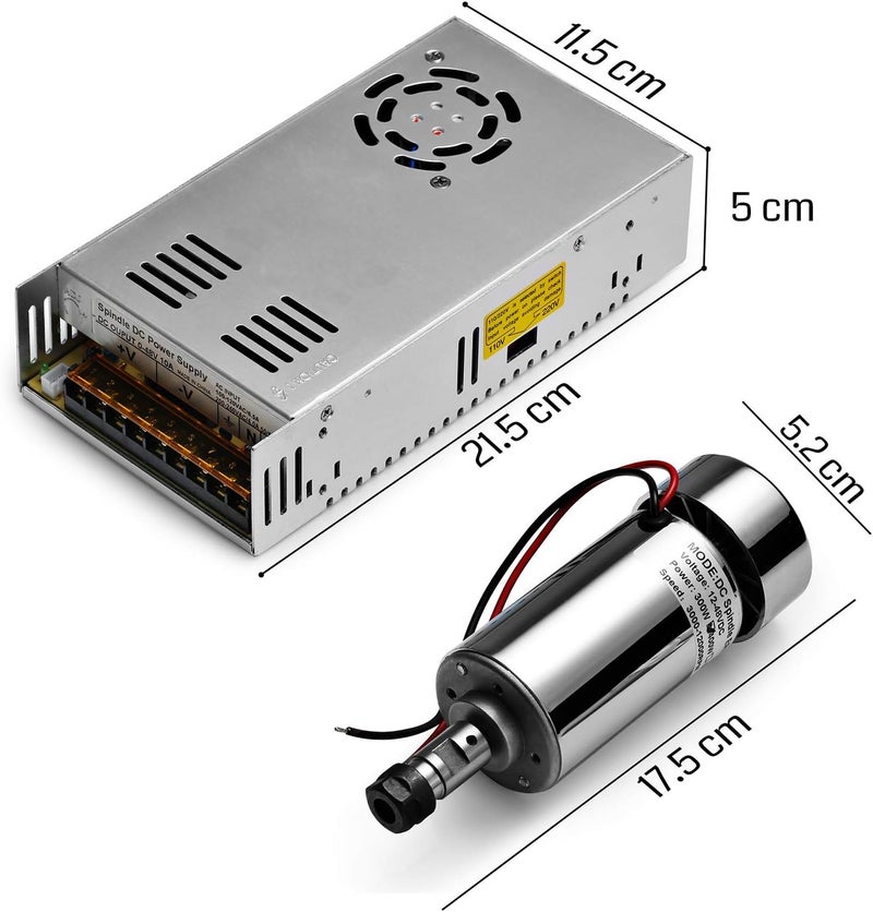 Genmitsu Air-Cooled 300W Brush DC Spindle Motor with 0-48V Output Adjustable Switching Power Supply, 52mm Clamp & ER11 Collet, Ideal for CNC Machining - Image 5