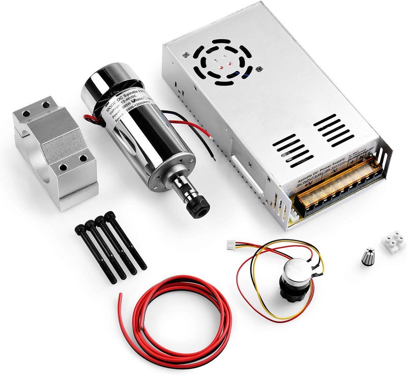 Genmitsu Air-Cooled 300W Brush DC Spindle Motor with 0-48V Output Adjustable Switching Power Supply, 52mm Clamp & ER11 Collet, Ideal for CNC Machining - Image 1