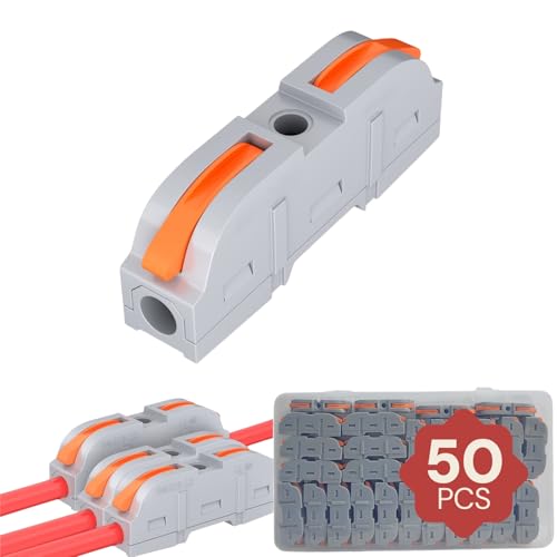 Xfopz 50PCS Wire Connectors Kit, 1 to 1 Inline Electrical Lever Wire Connectors Nuts Push-in Quick Conductor Combination Compact Splicing Connectors 28-12 AWG (1in 1out, 50) - Image 1