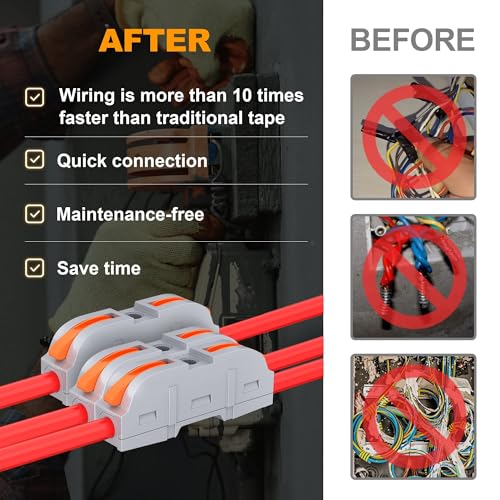 Xfopz 50PCS Wire Connectors Kit, 1 to 1 Inline Electrical Lever Wire Connectors Nuts Push-in Quick Conductor Combination Compact Splicing Connectors 28-12 AWG (1in 1out, 50) - Image 4