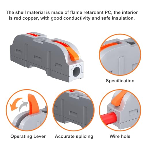 Xfopz 50PCS Wire Connectors Kit, 1 to 1 Inline Electrical Lever Wire Connectors Nuts Push-in Quick Conductor Combination Compact Splicing Connectors 28-12 AWG (1in 1out, 50) - Image 3