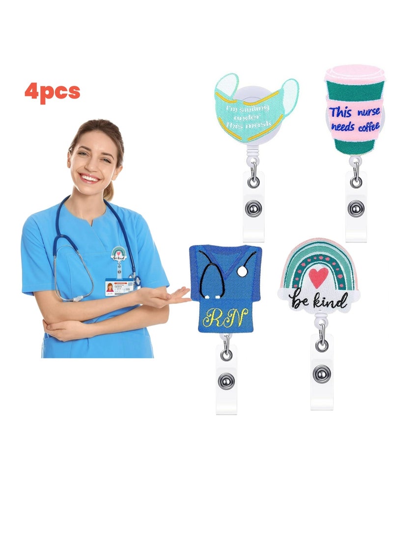 Generic 4 Pcs Nurse Badge Reels Felt Retractable Badge Reels Themed Badge Holders Gift for School Nurses Students ID Badges Name Cards Lanyards Holidays(Delicate Style)  - Image 1