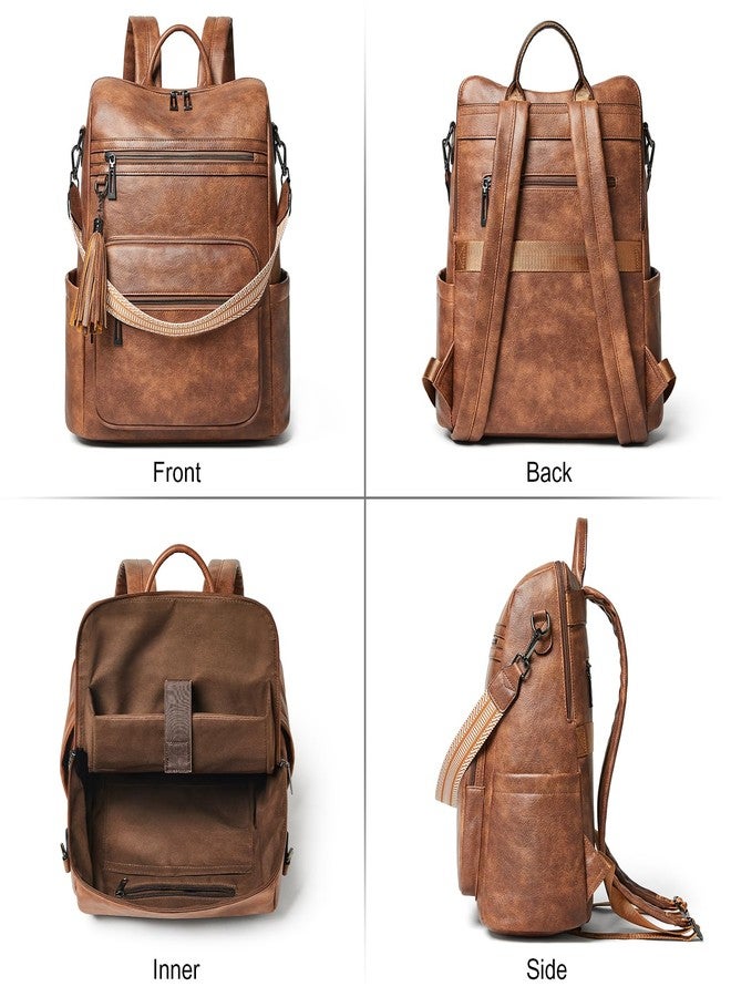 Shrrie 15.6 inch Laptop Backpack for Women,Large Leather Backpack Purse,Travel Backpack Carry on,Water Resistant Casual Laptop Backpacks,College Backpack,Work Backpack for Women,Two-toned Brown - Image 3
