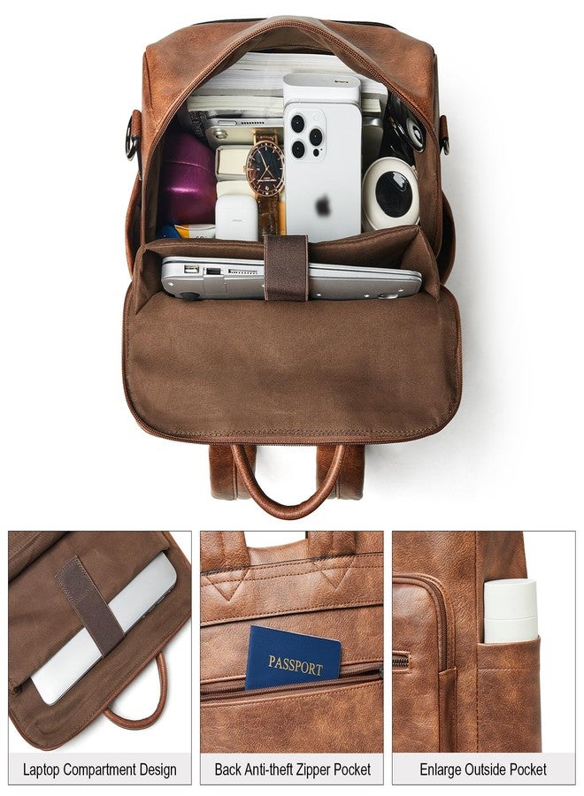 Shrrie 15.6 inch Laptop Backpack for Women,Large Leather Backpack Purse,Travel Backpack Carry on,Water Resistant Casual Laptop Backpacks,College Backpack,Work Backpack for Women,Two-toned Brown - Image 4
