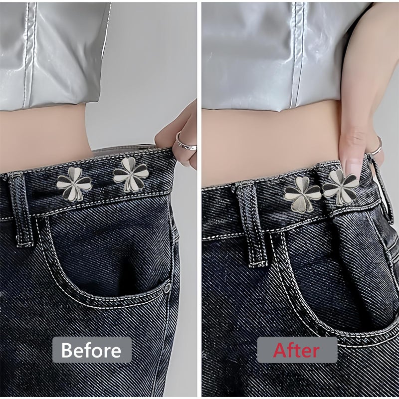 Qubusm Clover Jeans Button 10 Sets Pant Waist Tightener, Adjustable Waist Buckle Sets and No Tools Detachable Decorative Waist Buckles, Jean Buttons Pins for Loose Jeans, Pants, Skirts (No Sew) (Clover) - Image 2