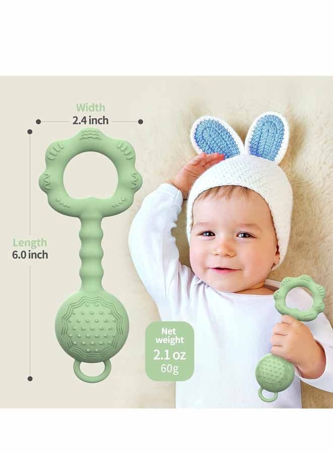 Teethers for Babies 6-12 Months, Baby Rattles 0-6 Months, 2-in-1 Rattle and Teether Toy for Soothing Sore Gums and Keeps Little Ones Entertained, Food Grade Silicone, Green - Image 2