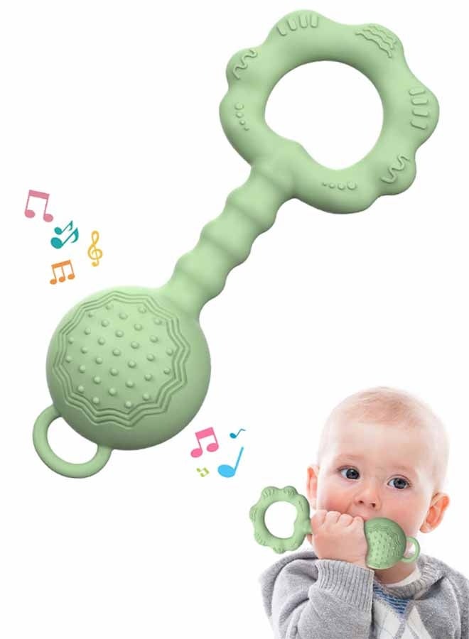Teethers for Babies 6-12 Months, Baby Rattles 0-6 Months, 2-in-1 Rattle and Teether Toy for Soothing Sore Gums and Keeps Little Ones Entertained, Food Grade Silicone, Green - Image 1