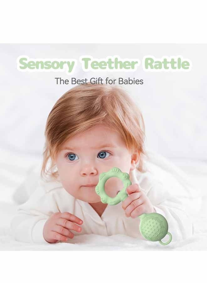 Teethers for Babies 6-12 Months, Baby Rattles 0-6 Months, 2-in-1 Rattle and Teether Toy for Soothing Sore Gums and Keeps Little Ones Entertained, Food Grade Silicone, Green - Image 4