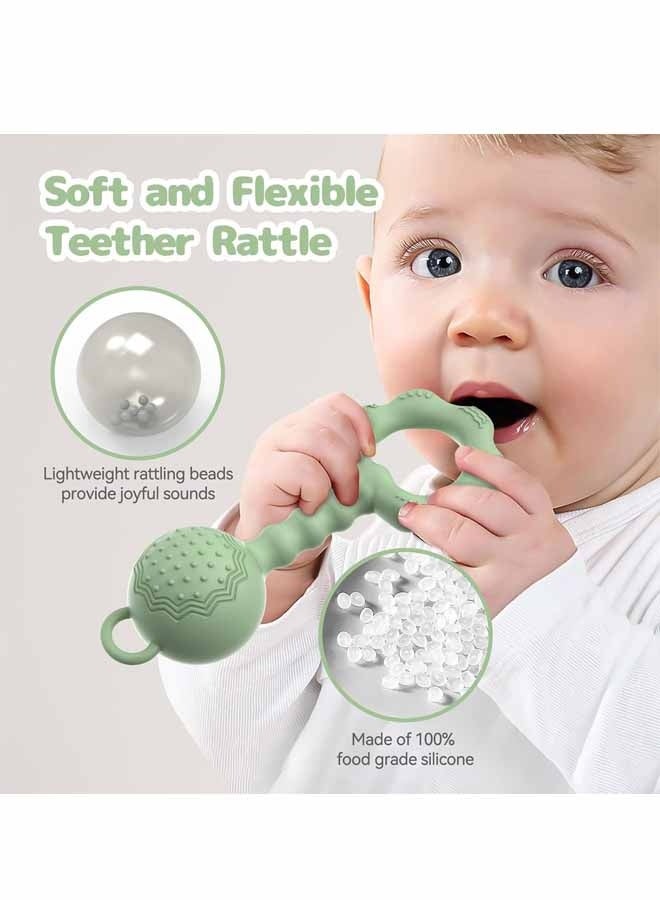 Teethers for Babies 6-12 Months, Baby Rattles 0-6 Months, 2-in-1 Rattle and Teether Toy for Soothing Sore Gums and Keeps Little Ones Entertained, Food Grade Silicone, Green - Image 5