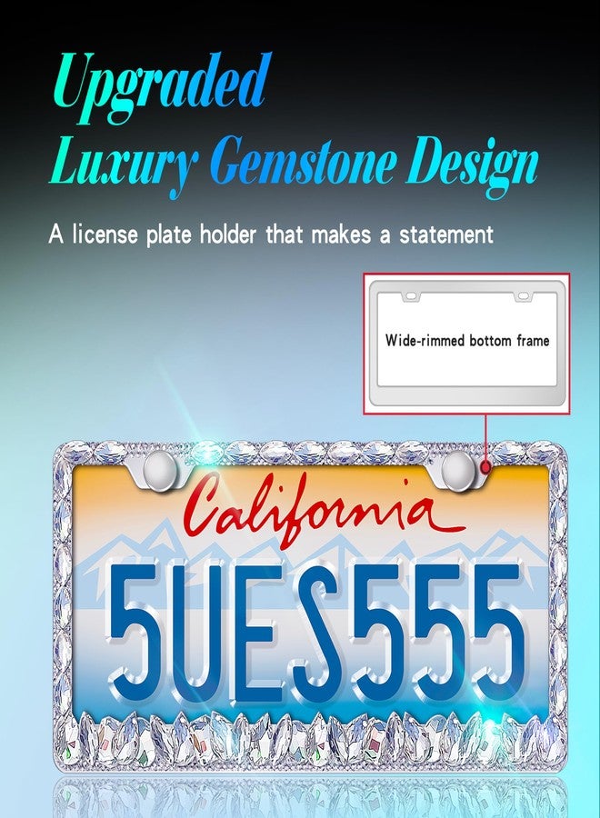 Murimt Bling License Plate Frame for Women,2 Pack Stainless Steel Rhinestone License Plate Frames | Holder Handmade Glitter Crystal Diamond Lincense Plate Cover for Girl Bedazzled Sparkly (White)… - Image 3
