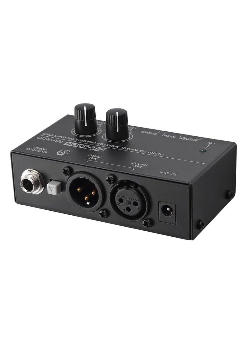 MA400 Headphone Amplifier for XLR Microphone and Audio Signal with Volume Controls Support, 6.35mm 3.5mm Headphone Outputs with 12V Power Supply Ultra-Compact, for Studio and Stage  - Image 4