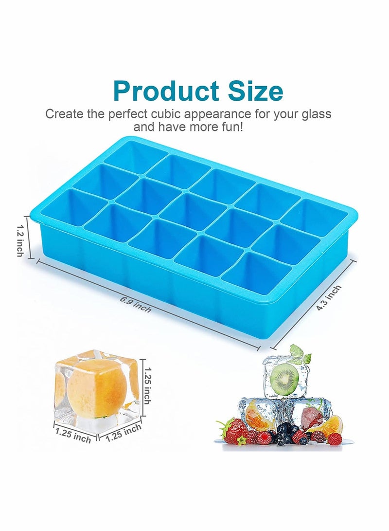 Silicone Ice Cube Tray with Removable Lid 15 Grids Square Cubes Mold Blue - Image 3