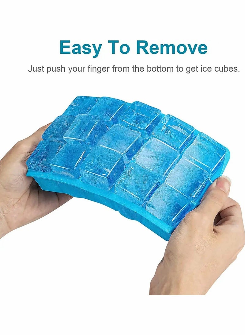 Silicone Ice Cube Tray with Removable Lid 15 Grids Square Cubes Mold Blue - Image 4