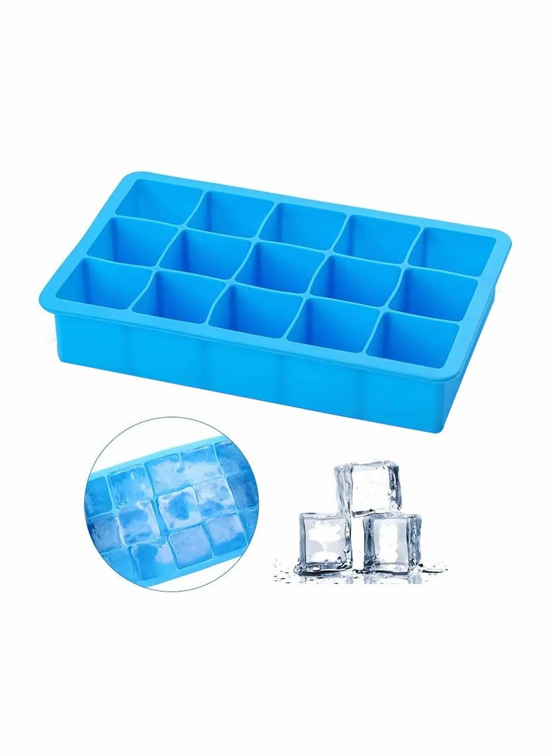 Silicone Ice Cube Tray with Removable Lid 15 Grids Square Cubes Mold Blue - Image 2