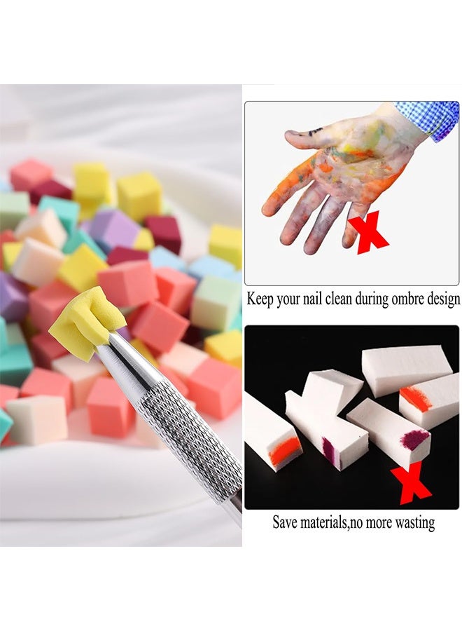 100 قطعة إسفنج أظافر ناعمة لفن الأظافر الأومبره، إسفنجات أومبره صغيرة مع قلم مسكة، مجموعة إسفنج أظافر ملونة للأورا وفرشاة للأظافر الجل تدريجية - Image 4