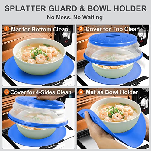 AIDACOM 2 in 1, Aidacom Microwave Splatter Cover for Food & Silicone Microwave Mat, Mat as Bowl Holder, Trivet, Pot Holders, Drying, Baking, Utensils Rest for Kitchen Counter, Dishwasher Safe, Blue - Image 2
