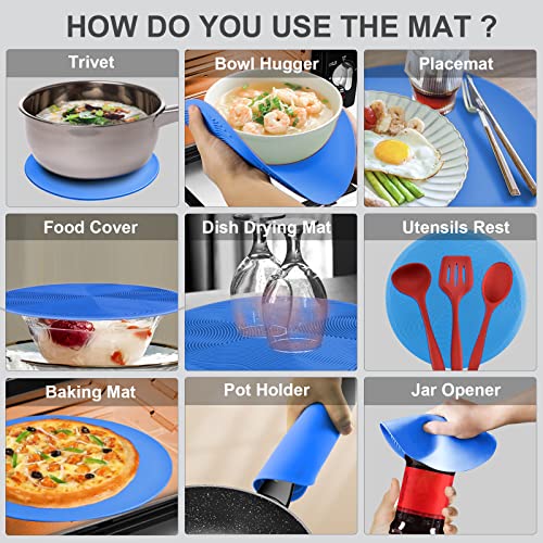 AIDACOM 2 in 1, Aidacom Microwave Splatter Cover for Food & Silicone Microwave Mat, Mat as Bowl Holder, Trivet, Pot Holders, Drying, Baking, Utensils Rest for Kitchen Counter, Dishwasher Safe, Blue - Image 3