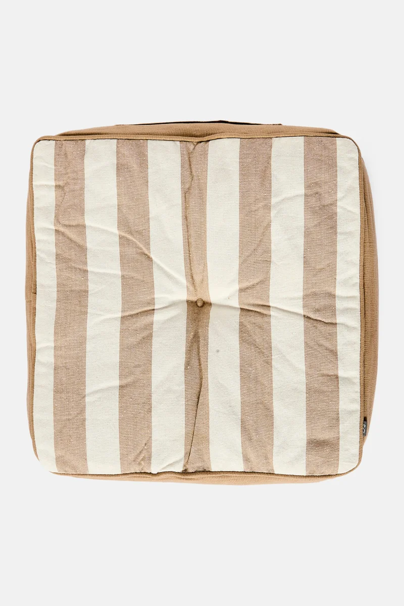 Muy Mucho Stripe Print Floor Cushion With Handle 40 H x 40 L x 8 W cm, Tan
