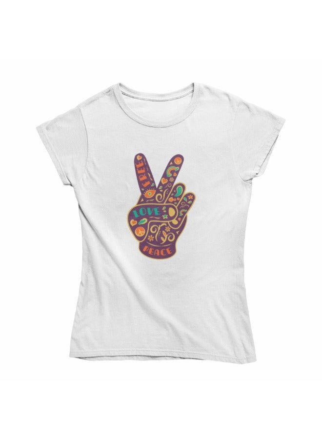Women's printed T-Shirt -Love peace, round neck, 100% cotton, regular fit