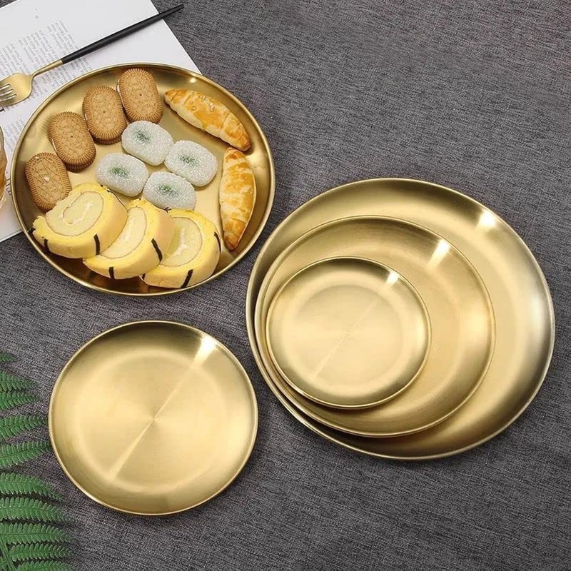 Stainless Steel Healthy Dinner Plate,Reusable and Unbreakable Light Weight Round Cake, Cheese, Macaroni Salad, Serving (1 inch)