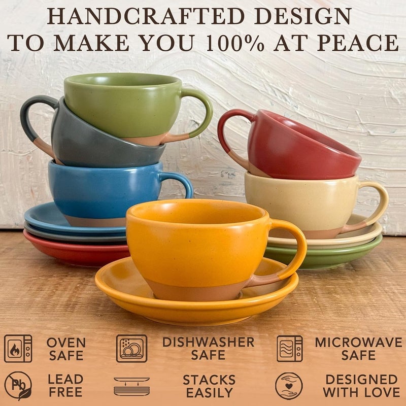 Mora Ceramic Latte Art Mug With Saucer  105 oz Round Bottom For Perfect Pours  Cafe Cups for Cappuccino Espresso Coffee Tea etc  Porcelain Set for Baristas Great Gift  Pumpkin Orange - Image 4