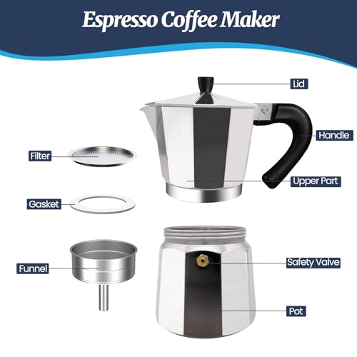 Supvision 2 Cup Moka Pot Aluminum 100ml Italian Coffee Maker Stovetop Espresso CoffeeMakers Mocha Pot Percolator Greca Coffee Maker for Electric Ceramic Stove Portable for Easy Brewing - Image 3