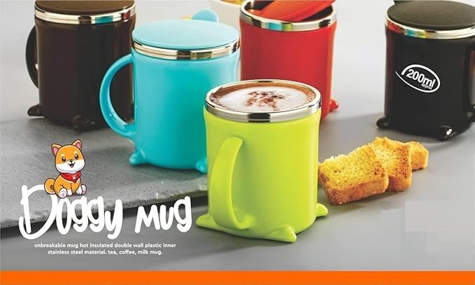 pelton Doggy Mug 200ml with Plastic Inner Stainless Steel Material Pack of 2 Blue - Image 3