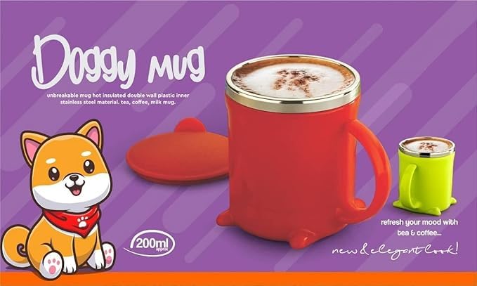 pelton Doggy Mug 200ml with Plastic Inner Stainless Steel Material Pack of 2 Blue - Image 2