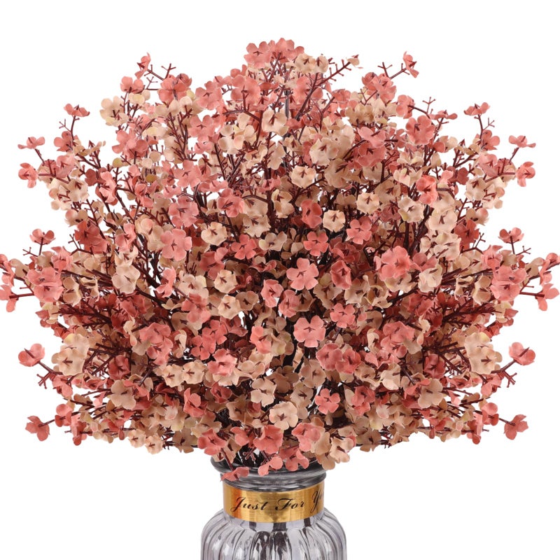 HIAGROW 8Pcs Babys Breath Fake Artificial Flowers  Real Touch Light Coffee Color Plants Silk Flowers for Vase Home Office Wedding Christmas Winter Indoor Outdoor Centerpiece Table Party Decorations - Image 1