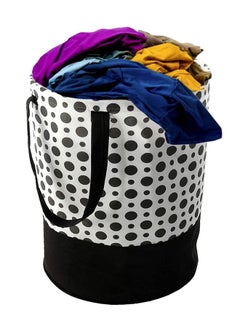 STORE MORE STORE MORE Round Canvas Black White Polka Dot 45 L Laundry BagHamper Durable Collapsible Laundry Storage Basket for Dirty Clothes Foldable Bin with Side Handle for Clothes Toy Storage Pack of 1  - Image 2