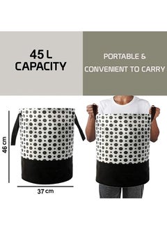 STORE MORE STORE MORE Round Canvas Black White Polka Dot 45 L Laundry BagHamper Durable Collapsible Laundry Storage Basket for Dirty Clothes Foldable Bin with Side Handle for Clothes Toy Storage Pack of 1  - Image 4