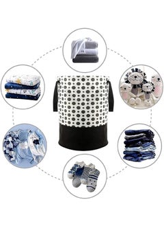 STORE MORE STORE MORE Round Canvas Black White Polka Dot 45 L Laundry BagHamper Durable Collapsible Laundry Storage Basket for Dirty Clothes Foldable Bin with Side Handle for Clothes Toy Storage Pack of 1  - Image 5