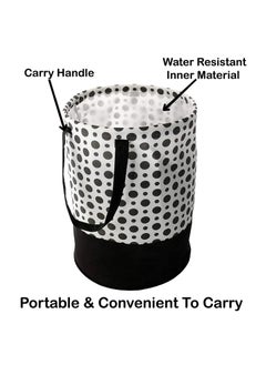 STORE MORE STORE MORE Round Canvas Black White Polka Dot 45 L Laundry BagHamper Durable Collapsible Laundry Storage Basket for Dirty Clothes Foldable Bin with Side Handle for Clothes Toy Storage Pack of 1  - Image 3