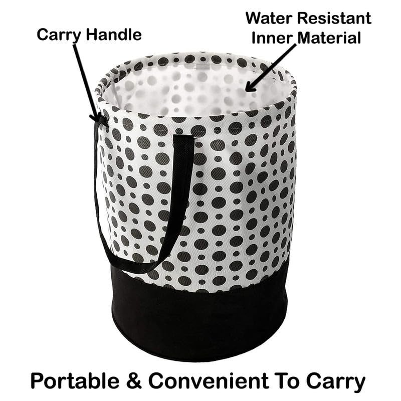 STORE MORE Round Canvas Black White Polka Dot 45 L Laundry BagHamper Durable Collapsible Laundry Storage Basket for Dirty Clothes Foldable Bin with Side Handle for Clothes Toy Storage Pack of 1 - Image 3