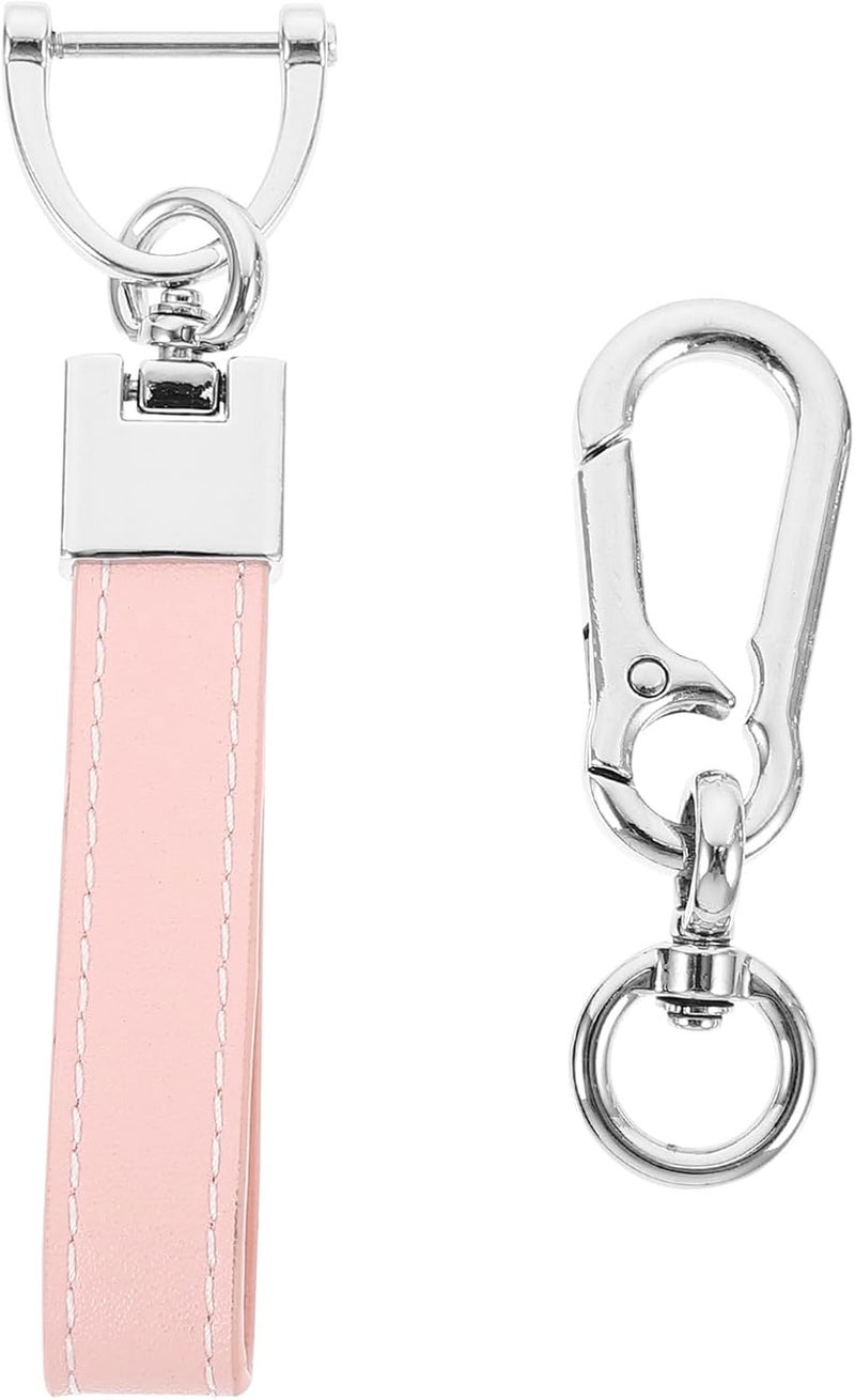 Stylish Vehicle Keychain with Pink Leather Strap and Figure-8 Buckle, Universal Hanging Waist Key Holder for Women, Sturdy Key Ring Pendant for Automotive Use - Image 1
