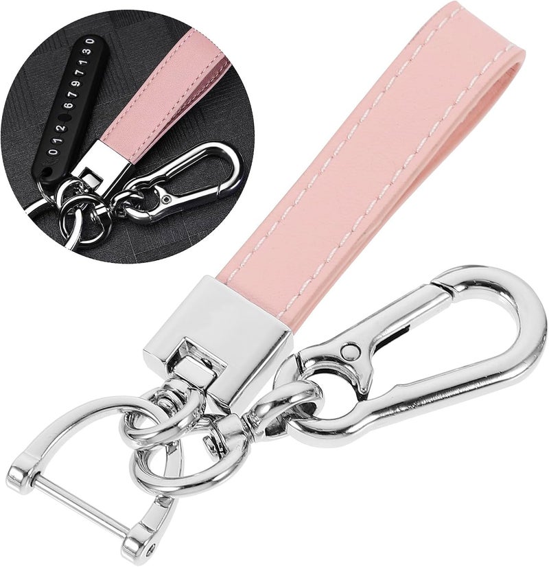 Stylish Vehicle Keychain with Pink Leather Strap and Figure-8 Buckle, Universal Hanging Waist Key Holder for Women, Sturdy Key Ring Pendant for Automotive Use - Image 5