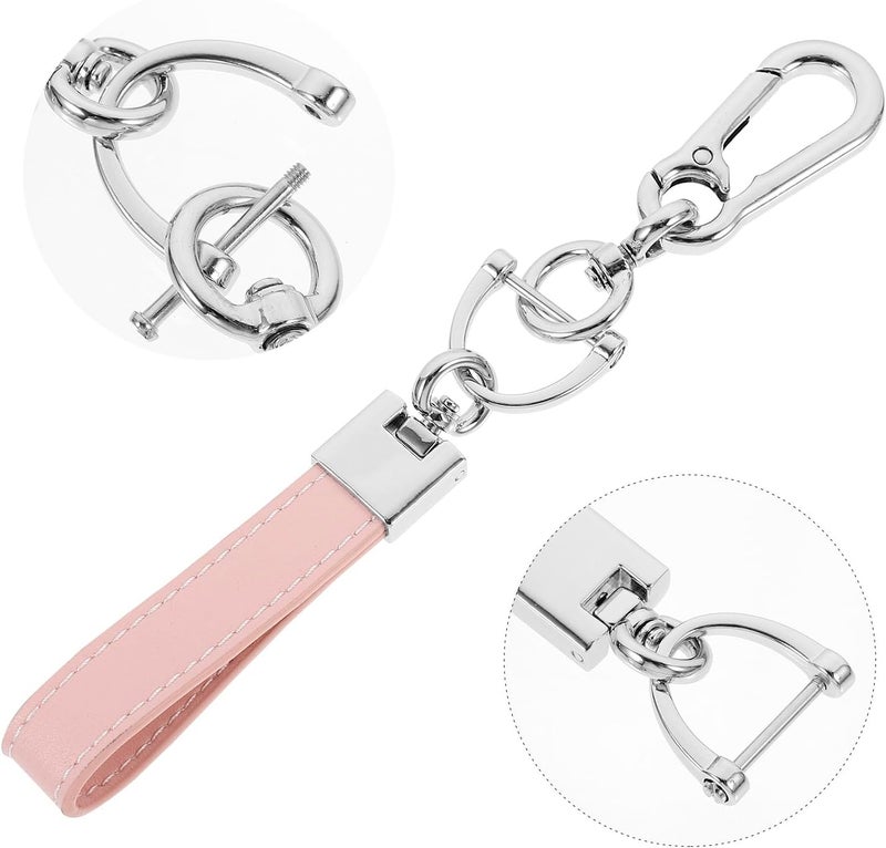 Stylish Vehicle Keychain with Pink Leather Strap and Figure-8 Buckle, Universal Hanging Waist Key Holder for Women, Sturdy Key Ring Pendant for Automotive Use - Image 3