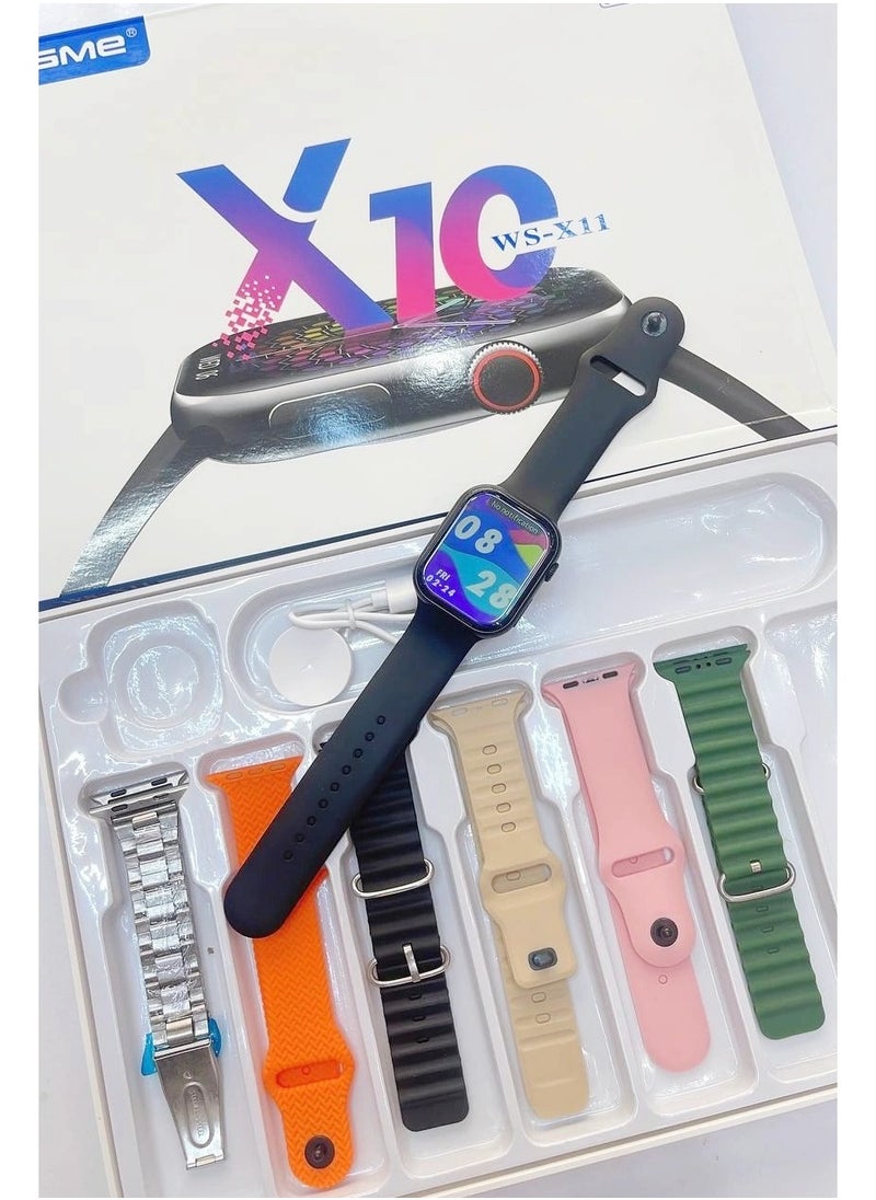 ويزمي - ساعة Wisme WS-X11 Series 10 الذكية مع مساعدة صوتية AI و7 أزواج من الأشرطة وكابل شحن مصمم للسيدات والرجال باللون الأسود - Image 1