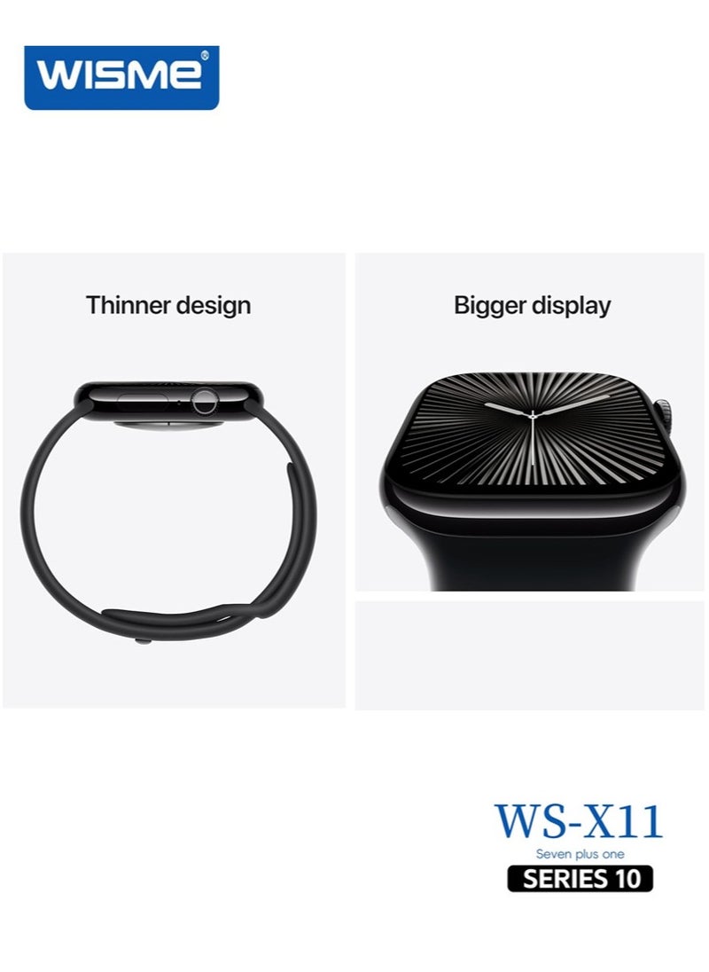 ويزمي - ساعة Wisme WS-X11 Series 10 الذكية مع مساعدة صوتية AI و7 أزواج من الأشرطة وكابل شحن مصمم للسيدات والرجال باللون الأسود - Image 1