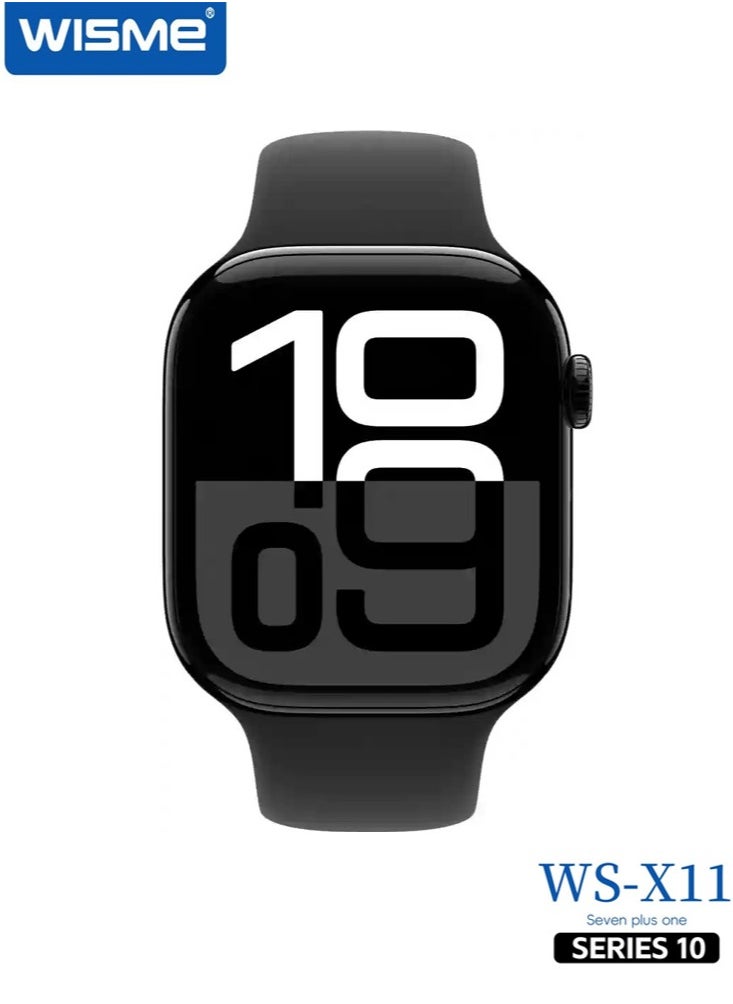 ويزمي - ساعة Wisme WS-X11 Series 10 الذكية مع مساعدة صوتية AI و7 أزواج من الأشرطة وكابل شحن مصمم للسيدات والرجال باللون الأسود - Image 1